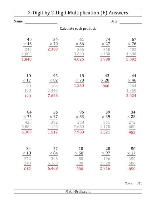 The Multiplying 2-Digit by 2-Digit Numbers with Comma-Separated Thousands (E) Math Worksheet Page 2