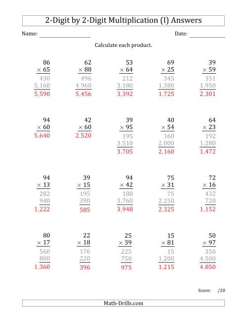 The Multiplying 2-Digit by 2-Digit Numbers with Comma-Separated Thousands (I) Math Worksheet Page 2