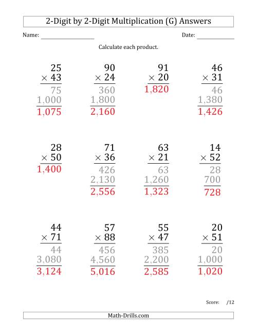 The Multiplying 2-Digit by 2-Digit Numbers (Large Print) with Comma-Separated Thousands (G) Math Worksheet Page 2