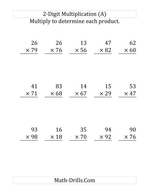 The Multiplying a 2-Digit Number by a 2-Digit Number (Large Print) (Old) Math Worksheet
