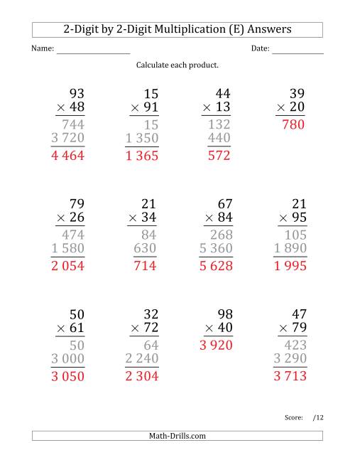 The Multiplying 2-Digit by 2-Digit Numbers (Large Print) with Space-Separated Thousands (E) Math Worksheet Page 2