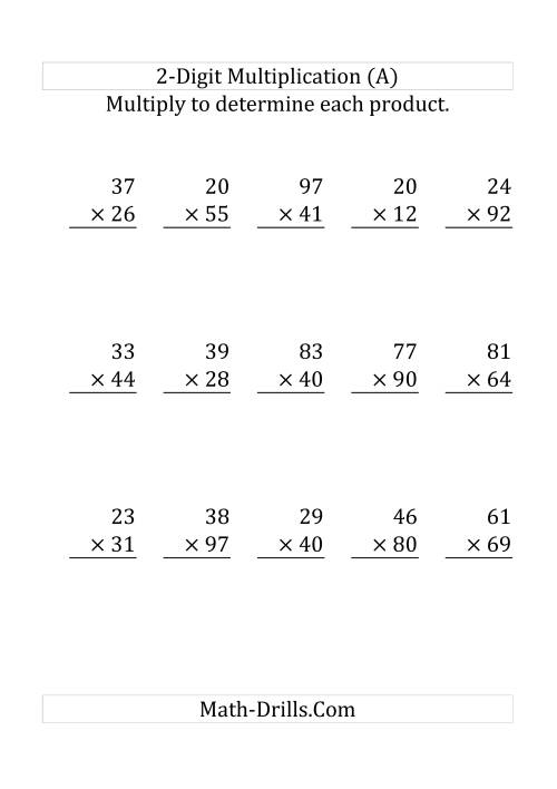 The Multiplying a 2-Digit Number by a 2-Digit Number (Large Print and SI Number Format) (Old) Math Worksheet