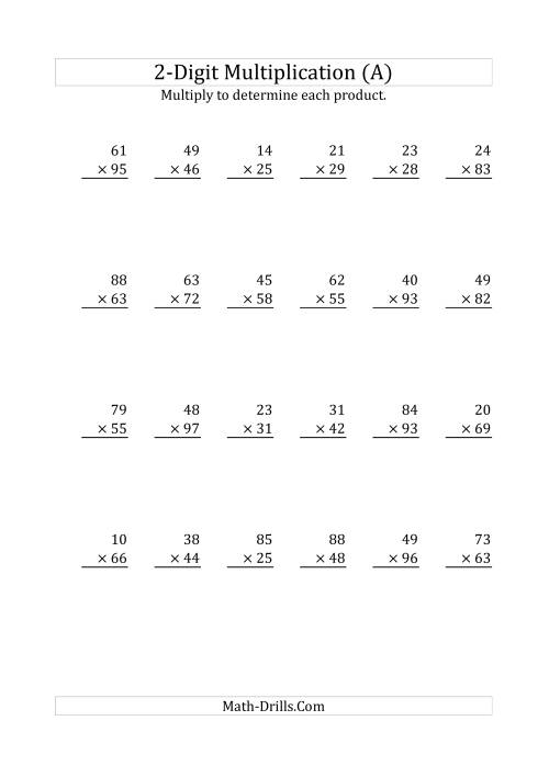 The Multiplying a 2-Digit Number by a 2-Digit Number SI Number Format (Old) Math Worksheet