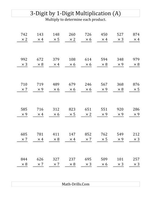The 3-Digit by 1-Digit Multiplication (Old) Math Worksheet