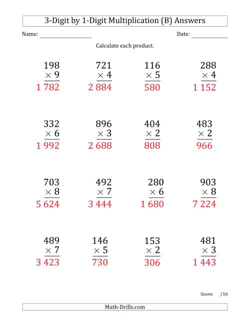 The Multiplying 3-Digit by 1-Digit Numbers (Large Print) with Space-Separated Thousands (B) Math Worksheet Page 2