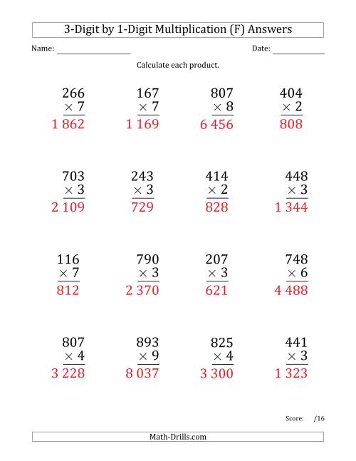 The Multiplying 3-Digit by 1-Digit Numbers (Large Print) with Space-Separated Thousands (F) Math Worksheet Page 2