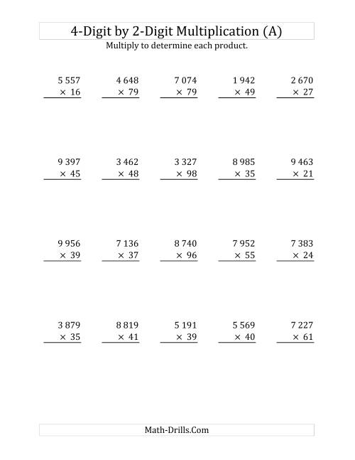 The 4-Digit by 2-Digit Multiplication (SI Version) (Old) Math Worksheet