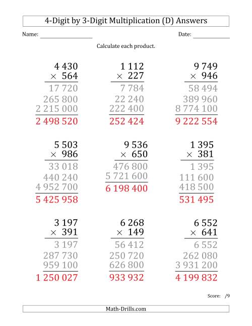 The Multiplying 4-Digit by 3-Digit Numbers (Large Print) with Space-Separated Thousands (D) Math Worksheet Page 2