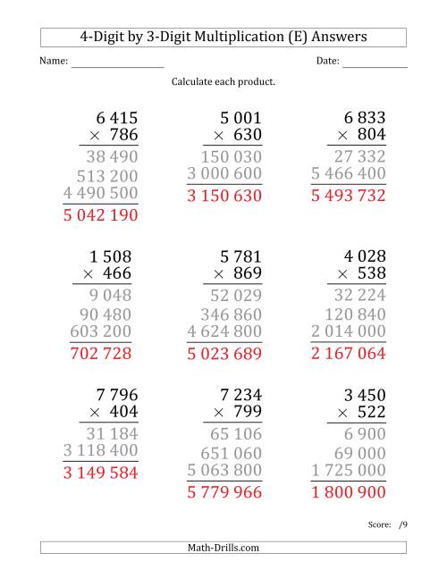 The Multiplying 4-Digit by 3-Digit Numbers (Large Print) with Space-Separated Thousands (E) Math Worksheet Page 2