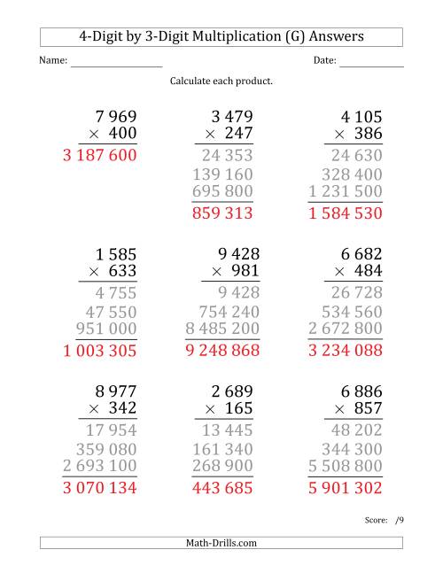 The Multiplying 4-Digit by 3-Digit Numbers (Large Print) with Space-Separated Thousands (G) Math Worksheet Page 2