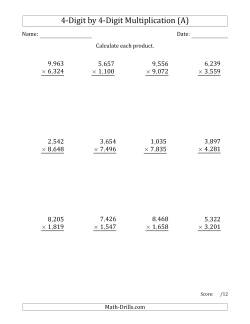 Multiplying 4-Digit by 4-Digit Numbers with Comma-Separated Thousands