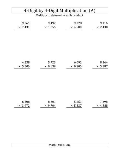 The 4-Digit by 4-Digit Multiplication (SI Version) (Old) Math Worksheet