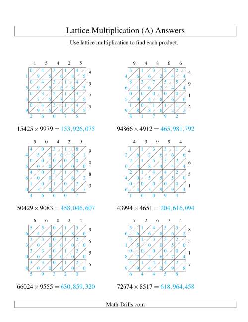 The 5-Digit by 4-Digit Lattice Multiplication (A) Math Worksheet Page 2
