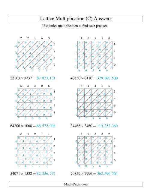 The 5-Digit by 4-Digit Lattice Multiplication (C) Math Worksheet Page 2