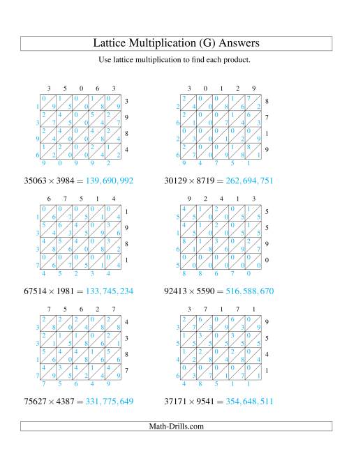The 5-Digit by 4-Digit Lattice Multiplication (G) Math Worksheet Page 2