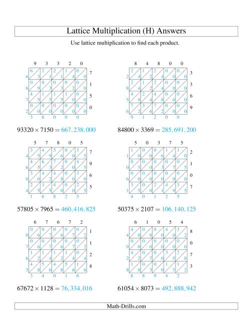 The 5-Digit by 4-Digit Lattice Multiplication (H) Math Worksheet Page 2