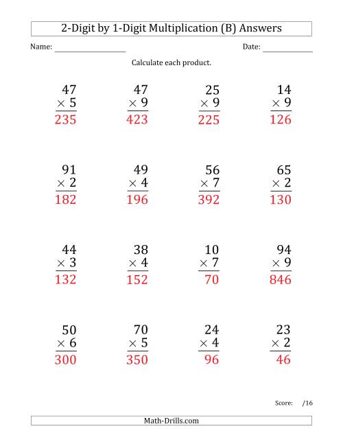 The Multiplying 2-Digit by 1-Digit Numbers (Large Print) (B) Math Worksheet Page 2