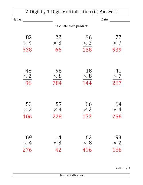 The Multiplying 2-Digit by 1-Digit Numbers (Large Print) (C) Math Worksheet Page 2