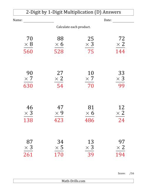 The Multiplying 2-Digit by 1-Digit Numbers (Large Print) (D) Math Worksheet Page 2