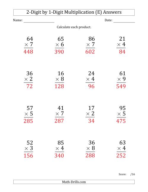 The Multiplying 2-Digit by 1-Digit Numbers (Large Print) (E) Math Worksheet Page 2