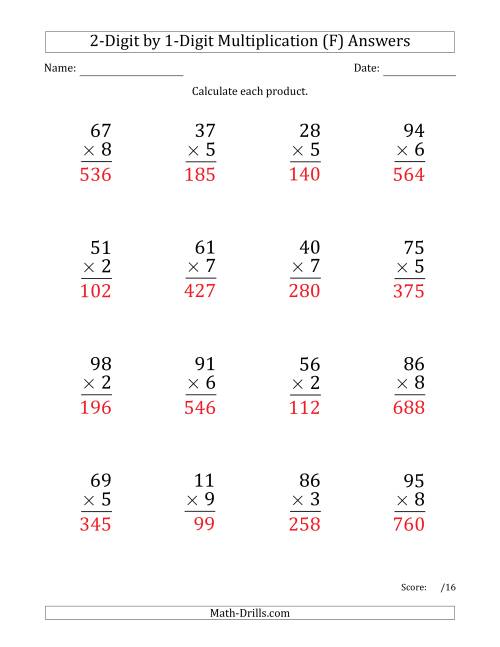 The Multiplying 2-Digit by 1-Digit Numbers (Large Print) (F) Math Worksheet Page 2