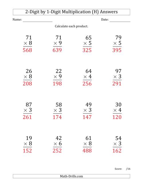 The Multiplying 2-Digit by 1-Digit Numbers (Large Print) (H) Math Worksheet Page 2