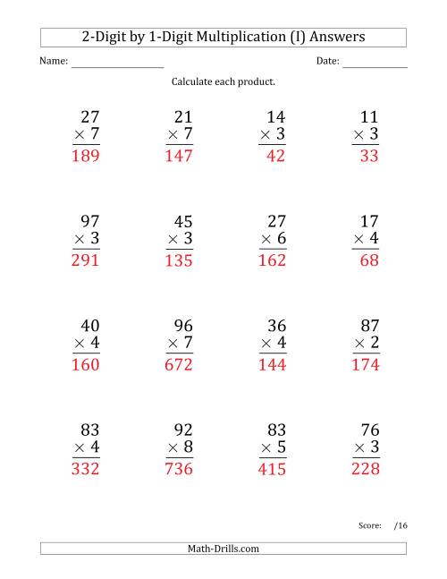 The Multiplying 2-Digit by 1-Digit Numbers (Large Print) (I) Math Worksheet Page 2