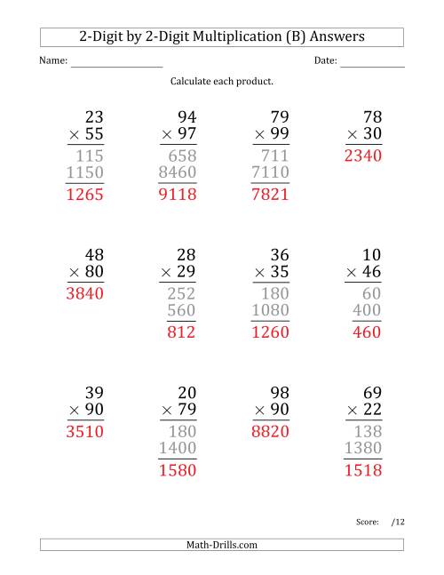 The Multiplying 2-Digit by 2-Digit Numbers (Large Print) (B) Math Worksheet Page 2