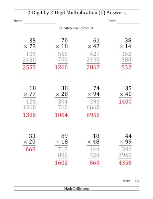 The Multiplying 2-Digit by 2-Digit Numbers (Large Print) (C) Math Worksheet Page 2