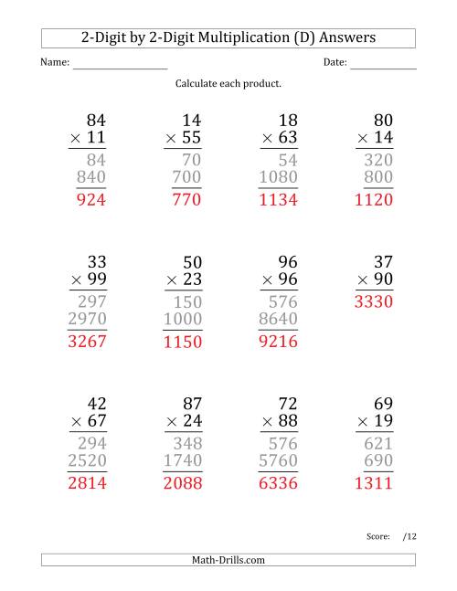 The Multiplying 2-Digit by 2-Digit Numbers (Large Print) (D) Math Worksheet Page 2