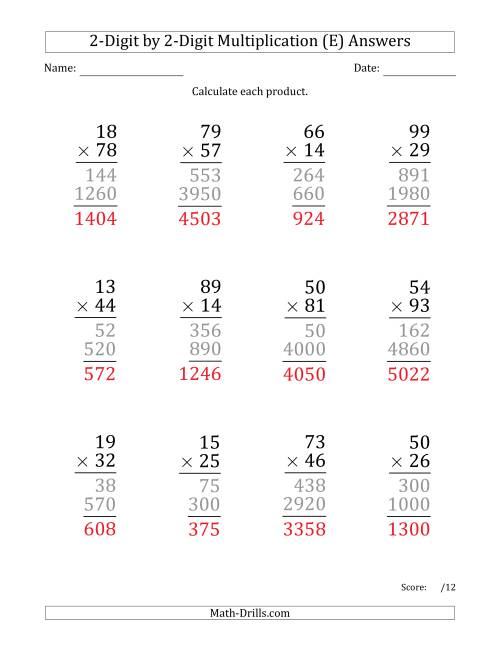 The Multiplying 2-Digit by 2-Digit Numbers (Large Print) (E) Math Worksheet Page 2