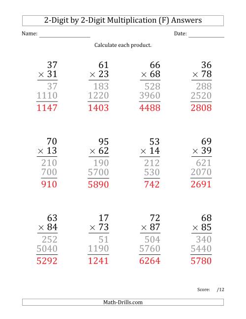 The Multiplying 2-Digit by 2-Digit Numbers (Large Print) (F) Math Worksheet Page 2
