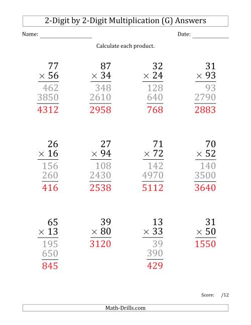 The Multiplying 2-Digit by 2-Digit Numbers (Large Print) (G) Math Worksheet Page 2