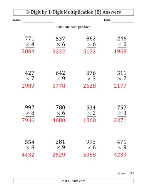 The Multiplying 3-Digit by 1-Digit Numbers (Large Print) (B) Math Worksheet Page 2