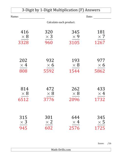 The Multiplying 3-Digit by 1-Digit Numbers (Large Print) (F) Math Worksheet Page 2