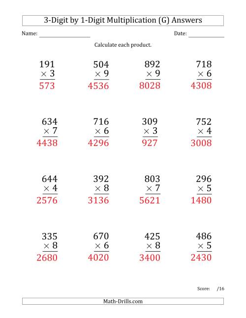 The Multiplying 3-Digit by 1-Digit Numbers (Large Print) (G) Math Worksheet Page 2