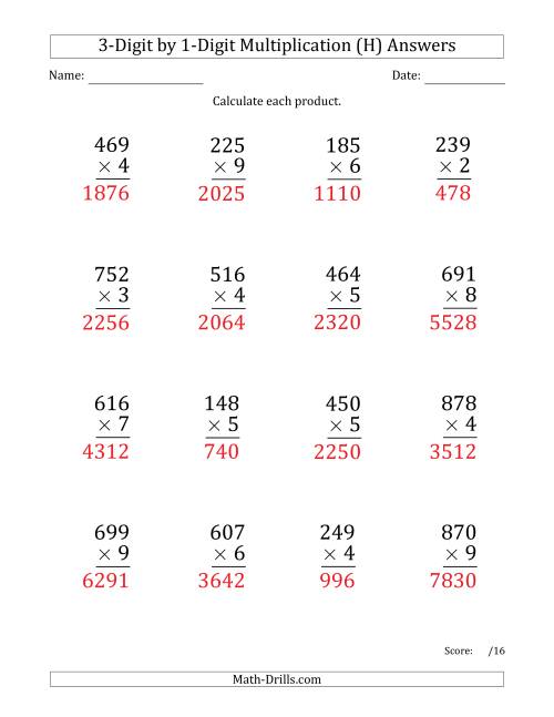 The Multiplying 3-Digit by 1-Digit Numbers (Large Print) (H) Math Worksheet Page 2