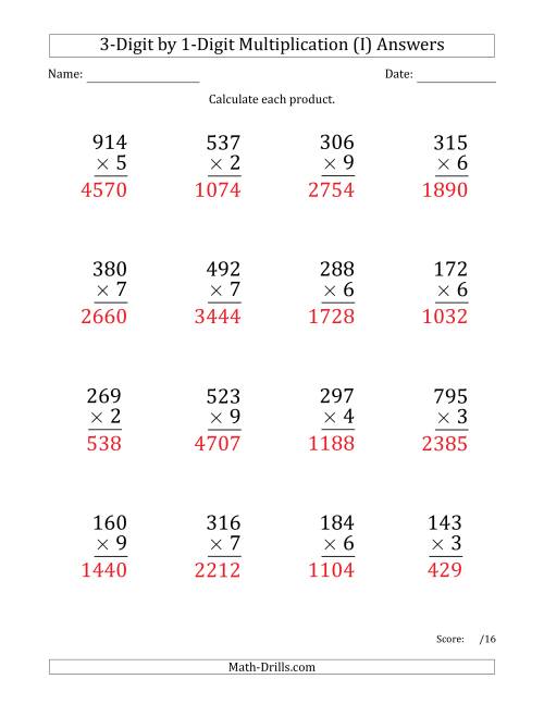 The Multiplying 3-Digit by 1-Digit Numbers (Large Print) (I) Math Worksheet Page 2
