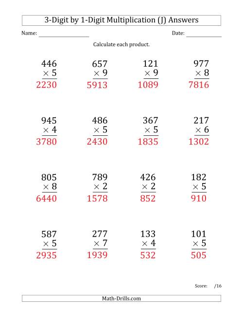 The Multiplying 3-Digit by 1-Digit Numbers (Large Print) (J) Math Worksheet Page 2
