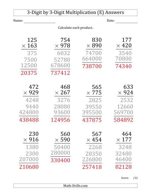 The Multiplying 3-Digit by 3-Digit Numbers (Large Print) (E) Math Worksheet Page 2