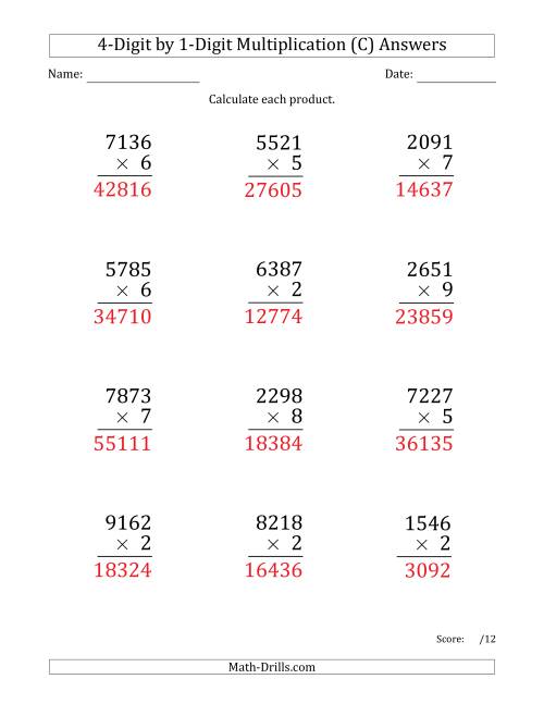 The Multiplying 4-Digit by 1-Digit Numbers (Large Print) (C) Math Worksheet Page 2