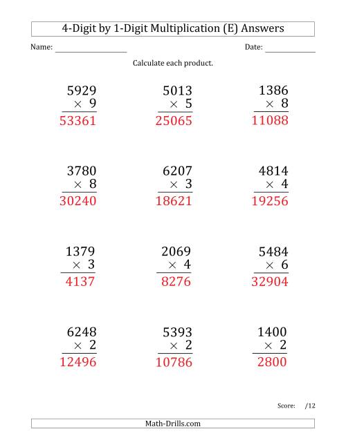The Multiplying 4-Digit by 1-Digit Numbers (Large Print) (E) Math Worksheet Page 2