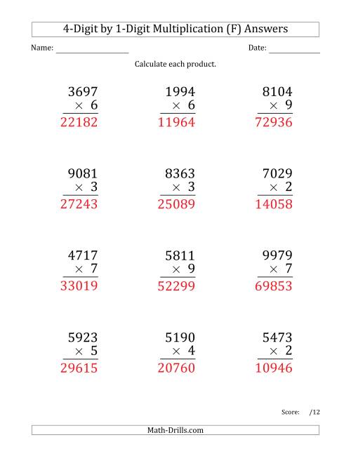 The Multiplying 4-Digit by 1-Digit Numbers (Large Print) (F) Math Worksheet Page 2