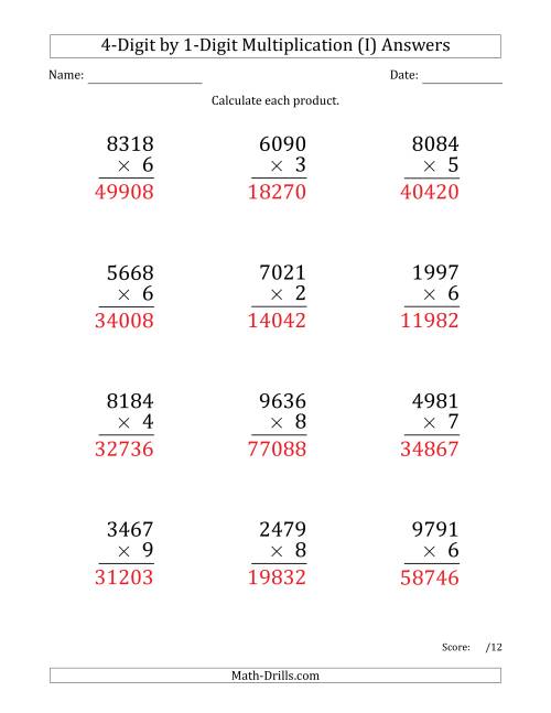 The Multiplying 4-Digit by 1-Digit Numbers (Large Print) (I) Math Worksheet Page 2