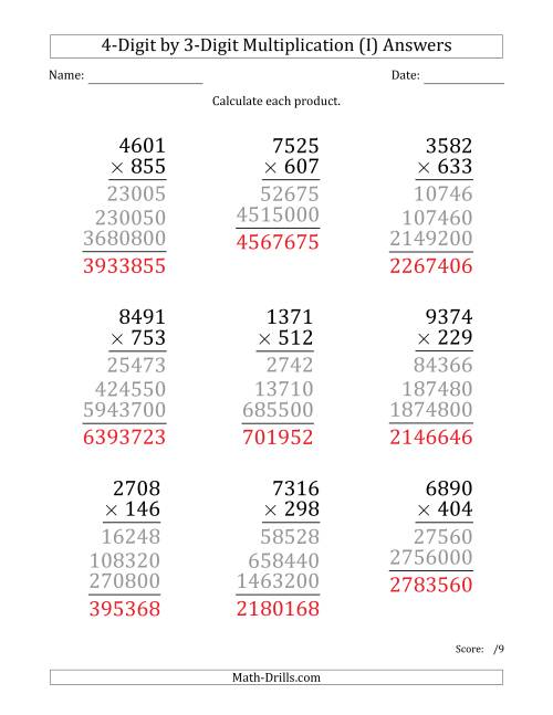 The Multiplying 4-Digit by 3-Digit Numbers (Large Print) (I) Math Worksheet Page 2