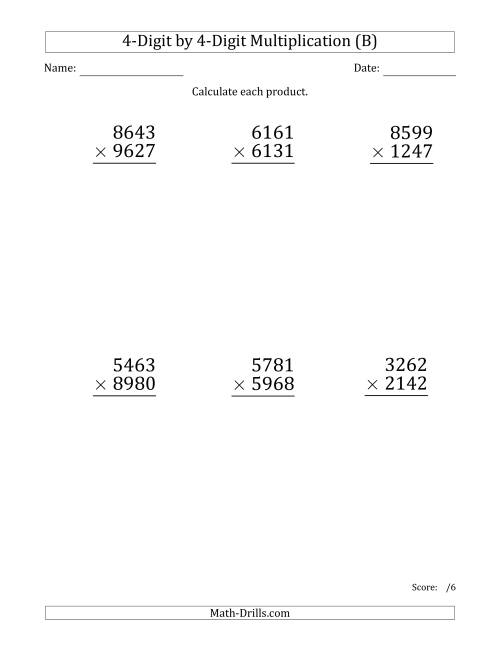 The Multiplying 4-Digit by 4-Digit Numbers (Large Print) (B) Math Worksheet