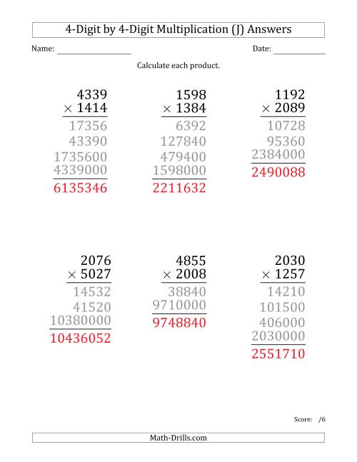 The Multiplying 4-Digit by 4-Digit Numbers (Large Print) (J) Math Worksheet Page 2