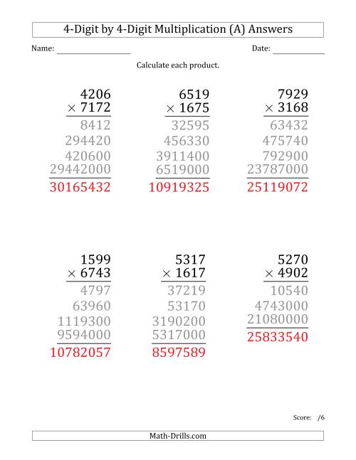 The Multiplying 4-Digit by 4-Digit Numbers (Large Print) (All) Math Worksheet Page 2