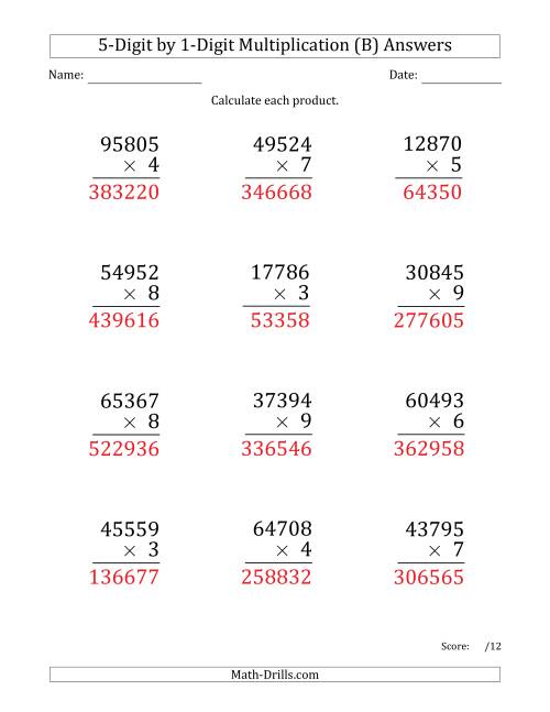 The Multiplying 5-Digit by 1-Digit Numbers (Large Print) (B) Math Worksheet Page 2
