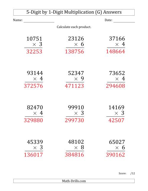 The Multiplying 5-Digit by 1-Digit Numbers (Large Print) (G) Math Worksheet Page 2
